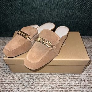 SANCTUARY BIGTIME ACORN BROWN TAN SUEDE MULES SLIP ON SHOES NEW SIZE 8.5